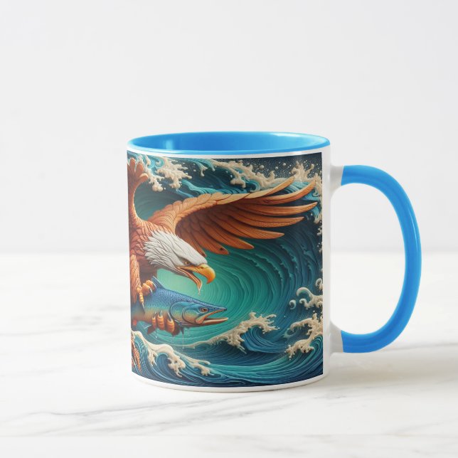 Majestic Eagle Fishing in einer Welle 36x24 Tasse (Rechts)