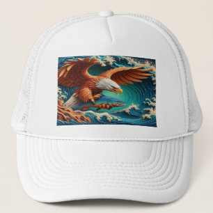 Majestic Eagle Fishing in einer Welle 36x24 Truckerkappe