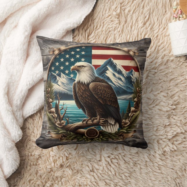 Majestic Eagle gegen die amerikanische Landschaft Kissen (Decke)