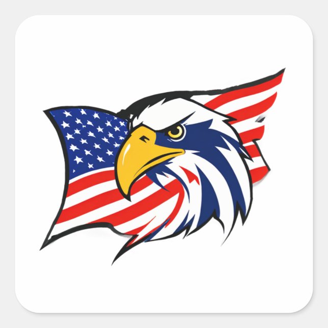 Majestic Eagle: Logo-Design für die US-Flagge Quadratischer Aufkleber (Vorderseite)