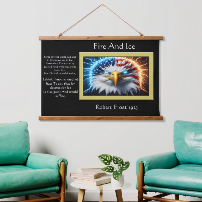 Majestic Eagle mit amerikanischer Fahne Wandteppich Mit Holzrahmen (Wohnzimmer)