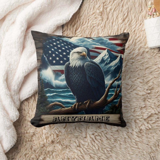 Majestic Eagle mit Bergen und Fahnen Kissen (Decke)
