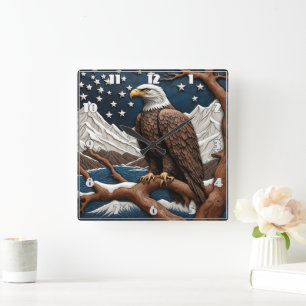 Majestic Eagle mit Blick auf die Serengebirge Quadratische Wanduhr