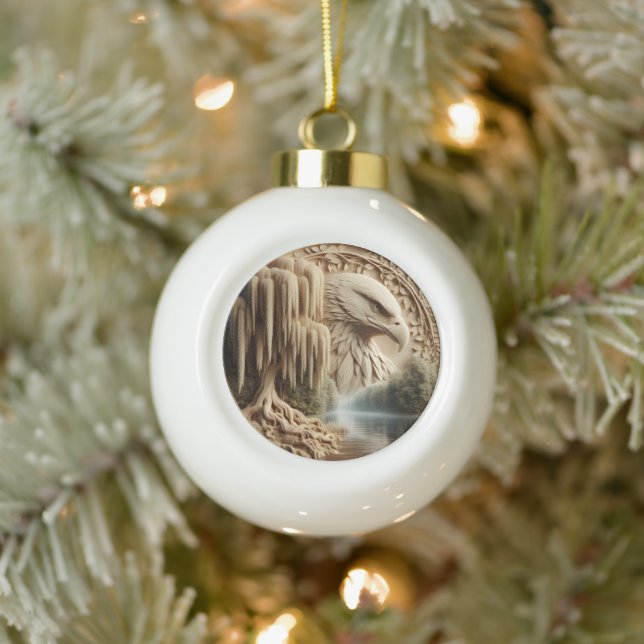Majestic Eagle mit Blick auf Serene Lake Keramik Kugel-Ornament (Baum)