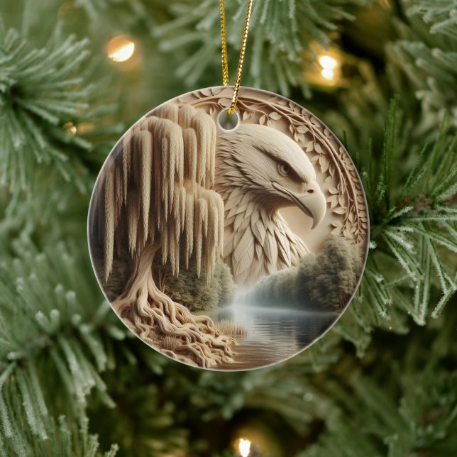 Majestic Eagle mit Blick auf Serene Lake Keramik Ornament (Baum)