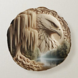 Majestic Eagle mit Blick auf Serene Lake Rundes Kissen