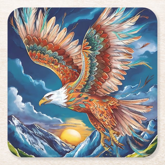Majestic Eagle mit Boho Vibes & Mountain View Rechteckiger Pappuntersetzer (Vorderseite)