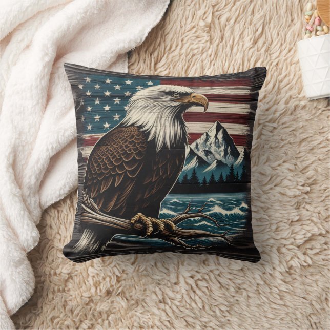 Majestic Eagle on Branch mit amerikanischem Thema Kissen (Decke)