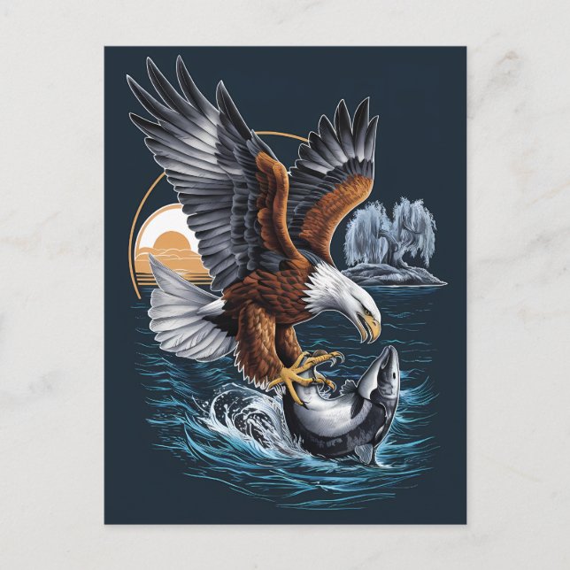 Majestic Eagle steil über den Ozeanfischen Postkarte (Vorderseite)