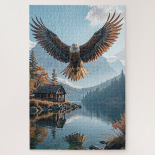 Majestic Eagle stürzt über einen ruhigen See