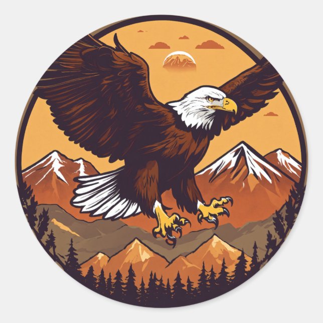 Majestic Eagle Sunset Flight Runder Aufkleber (Vorderseite)