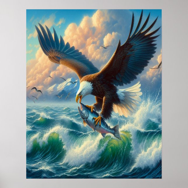 Majestic Eagle Swooping Down to catch Fish 16x20 Poster (Vorne)