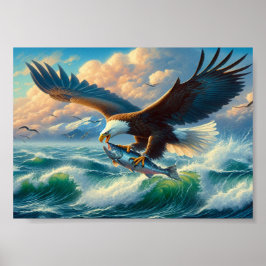 Majestic Eagle Swoopup Down to catch Fish 7"x5" Poster