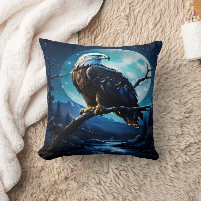 Majestic Eagle unter dem Moonlit Sky Kissen (Decke)