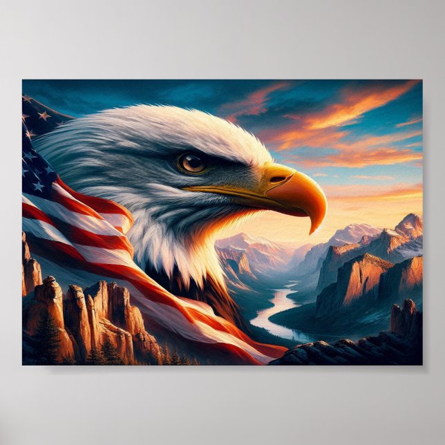 Majestic Eagle verschmolzen mit amerikanischer Fah Poster (Vorne)