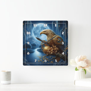 Majestic Eagle vom Fluss Moonlit Quadratische Wanduhr