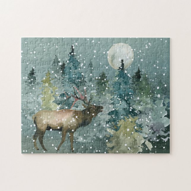 Majestic Elch in Forest Full Moon Snowfall (Horizontal)
