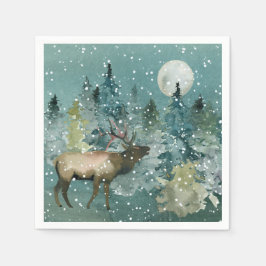Majestic Elch in Forest Full Moon Snowfall Urlaub Serviette