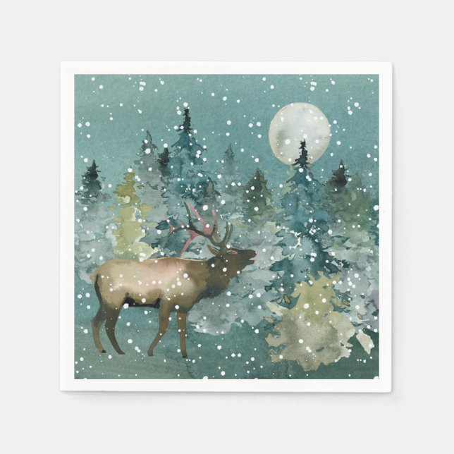 Majestic Elch in Forest Full Moon Snowfall Urlaub Serviette (Vorderseite)
