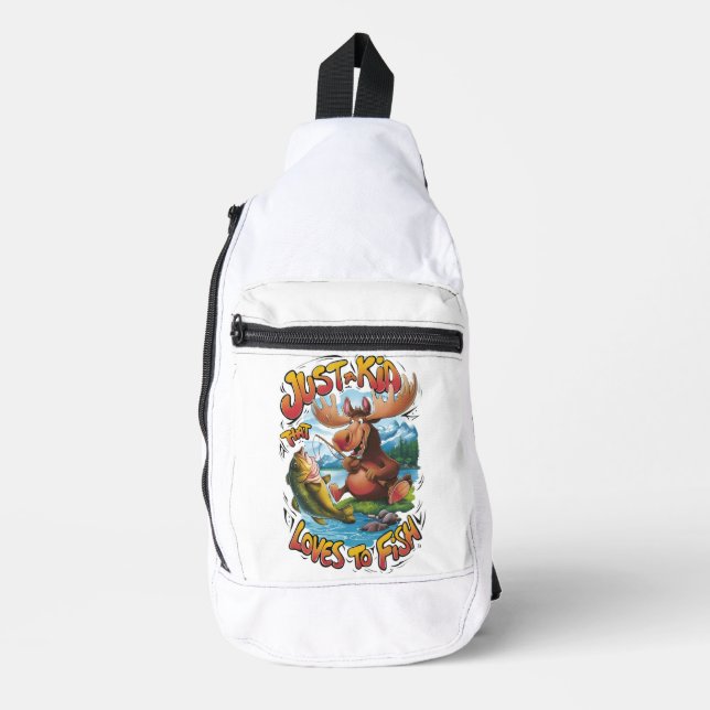 Majestic Elch mit Fisch: Crossbody Bag (Vorderseite)