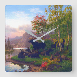 Majestic Elche in einem schwedischen Landschaftsla Quadratische Wanduhr
