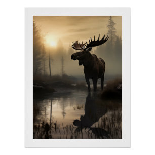 Majestic Elche in Morgengrauen's Golden Glow Poste Poster