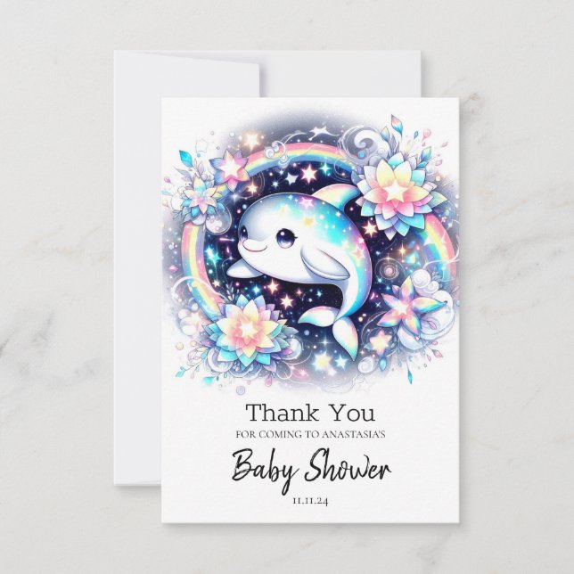 Majestic Elegante Dolphin Baby Dusche Dankeskarte (Vorderseite)