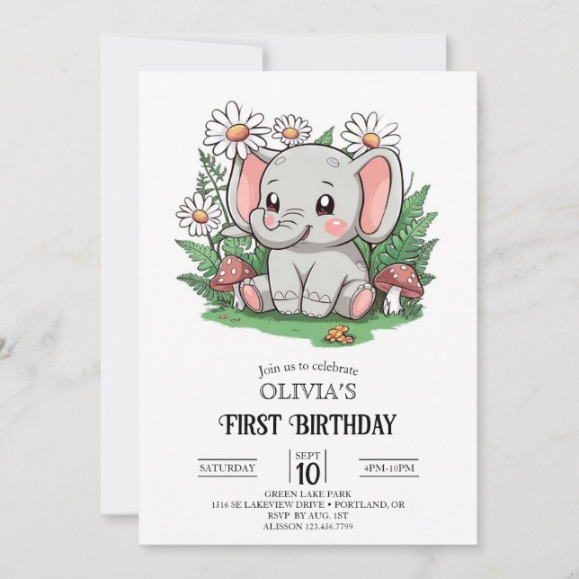 Majestic Elephant 1. Geburtstag digital Einladung (Vorderseite)