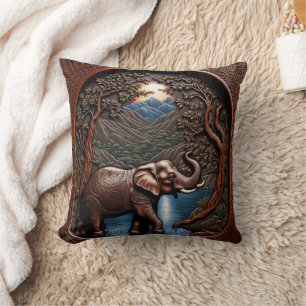 Majestic Elephant by Serene Mountain Lake Kissen