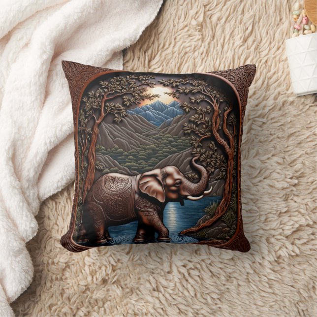 Majestic Elephant by Serene Mountain Lake Kissen (Decke)