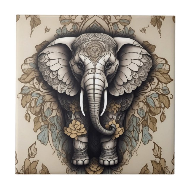 Majestic Elephant Mandala Fliese (Vorderseite)