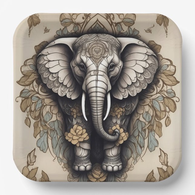 Majestic Elephant Mandala Pappteller (Vorderseite)