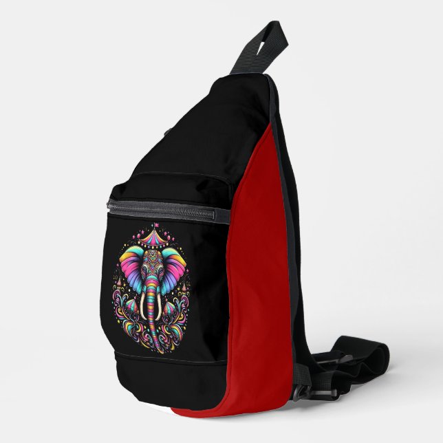 Majestic Elephant mit lebendiger Gesichtspolze Crossbody Bag (Rechte Ecke)