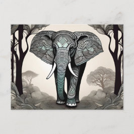 Majestic Elephant mit Verzierten Stammesmustern Postkarte