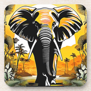 Majestic Elephant Sunset Getränkeuntersetzer
