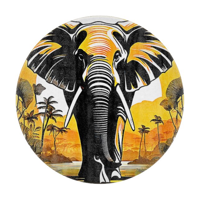 Majestic Elephant Sunset Schneidebrett (Vorderseite)