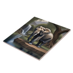 Majestic Elephant von Serene Waterfall bei Morgend Fliese