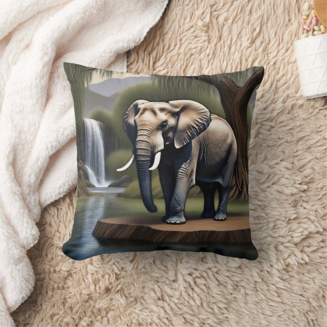 Majestic Elephant von Serene Waterfall bei Morgend Kissen (Decke)