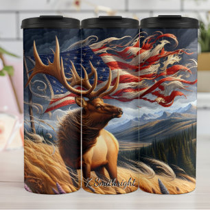 Majestic Elk American Flag Landscape Thermosbecher