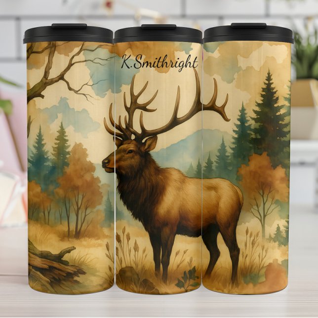 Majestic Elk Autumn Foods Watercolor Thermosbecher (Von Creator hochgeladen)