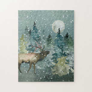 Majestic Elk Forest Full Moon Snowfall