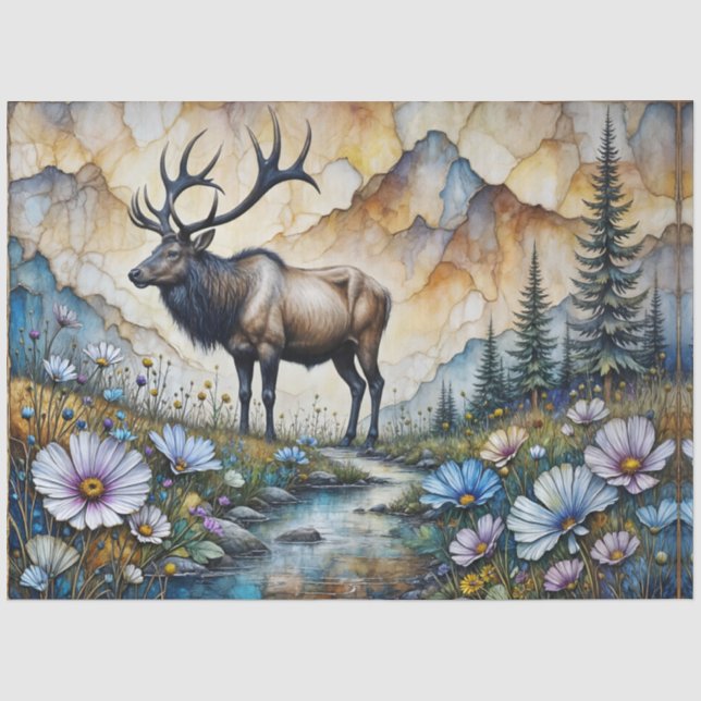Majestic Elk in floral mountain valley Seidenpapier (Vorderseite)