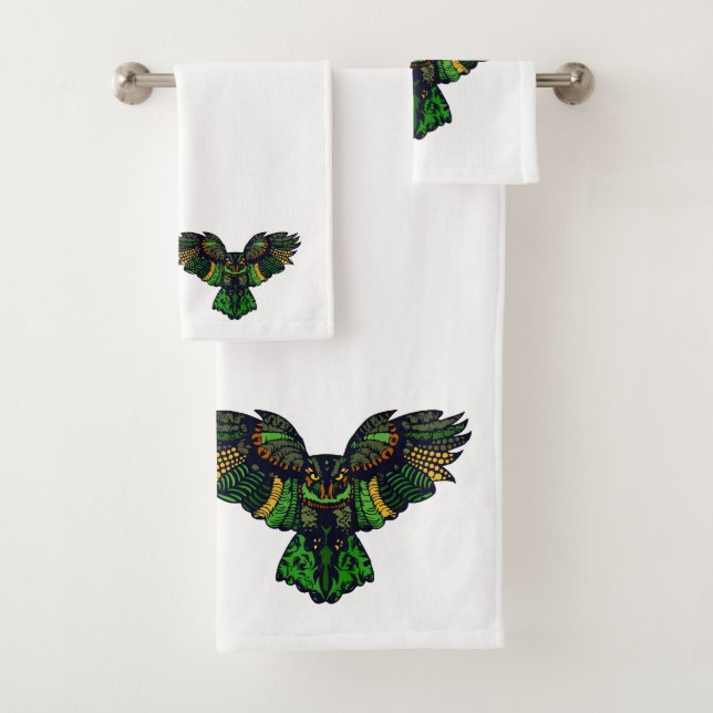 Majestic Emerald Owl Badhandtuch Set (Insitu)