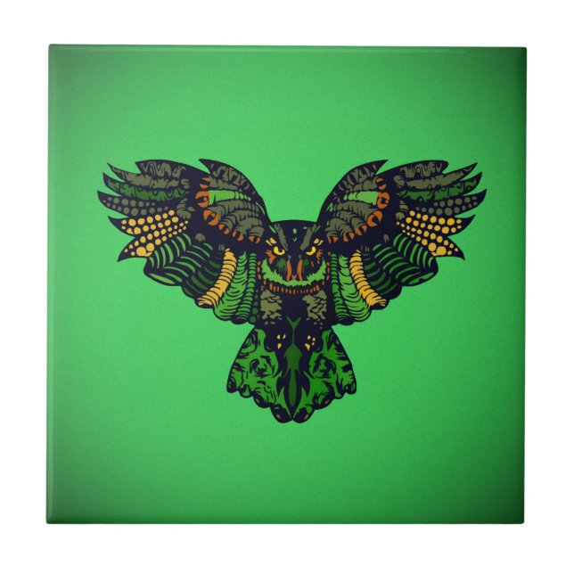 Majestic Emerald Owl Fliese (Vorderseite)