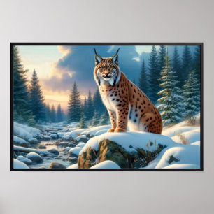 Majestic Eurasischer Lynx im Winter und im Winter Poster