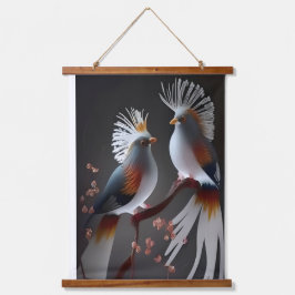 Majestic Exotic Birds on Branch - Ethereal Nature Wandteppich Mit Holzrahmen