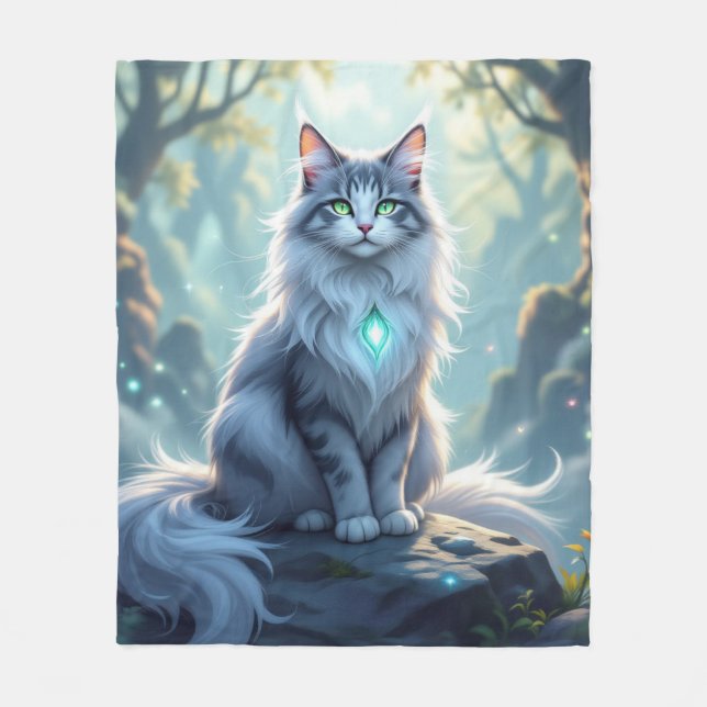 **Majestic Fantasy Cat with Mystical Aura – High F Fleecedecke (Vorderseite)