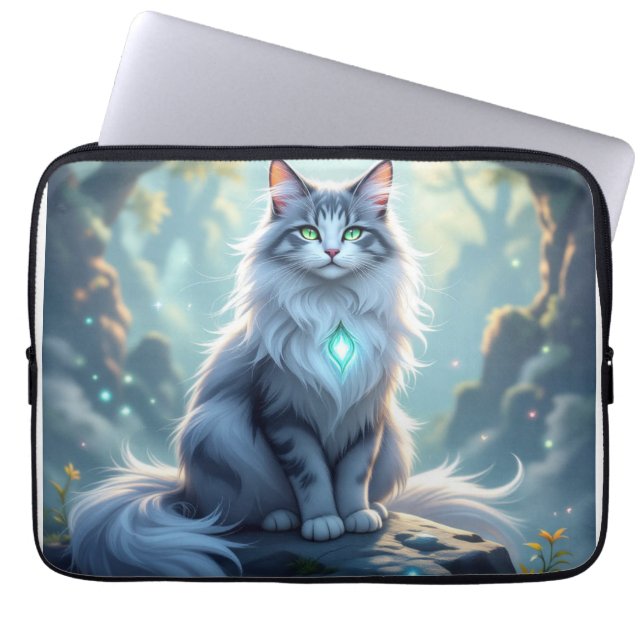 **Majestic Fantasy Cat with Mystical Aura – High F Laptopschutzhülle (Vorderseite)