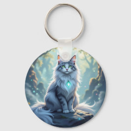 **Majestic Fantasy Cat with Mystical Aura – High F Schlüsselanhänger