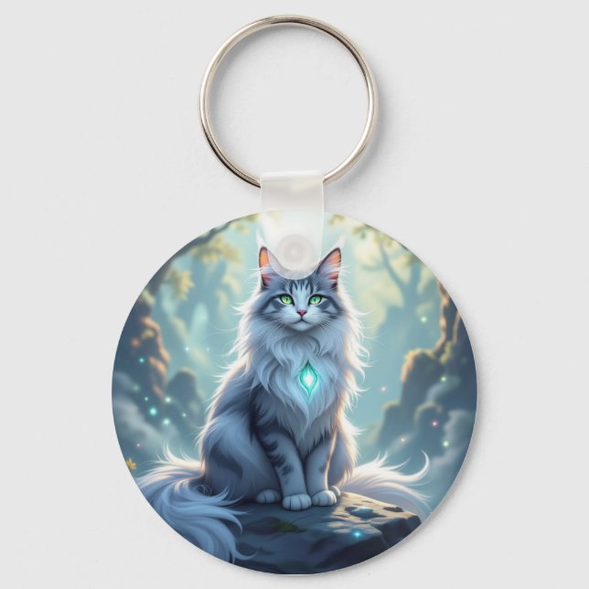 **Majestic Fantasy Cat with Mystical Aura – High F Schlüsselanhänger (Vorderseite)